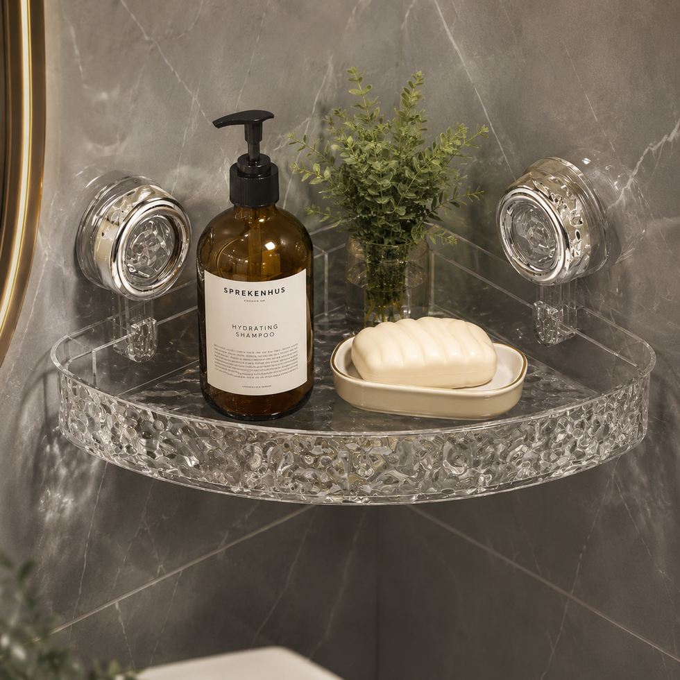 Luxury Bathroom Corner Shelf Organiser-Suction Wall Mounted Acrylin Rack