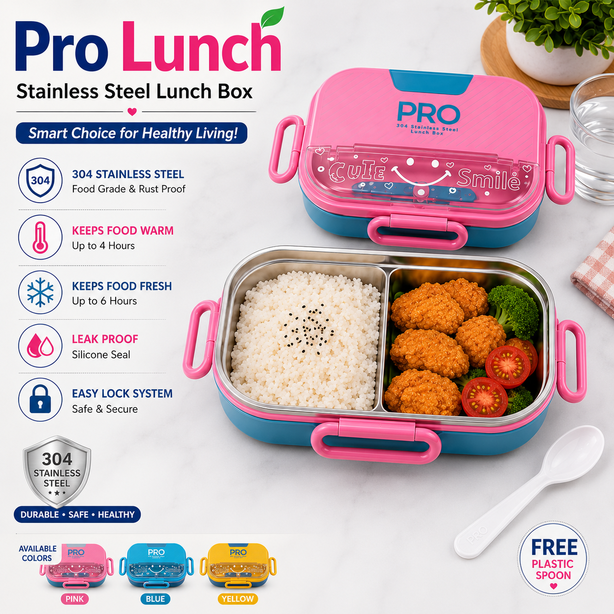 Pro Lunch Box with Spoon -Stainless Steel
