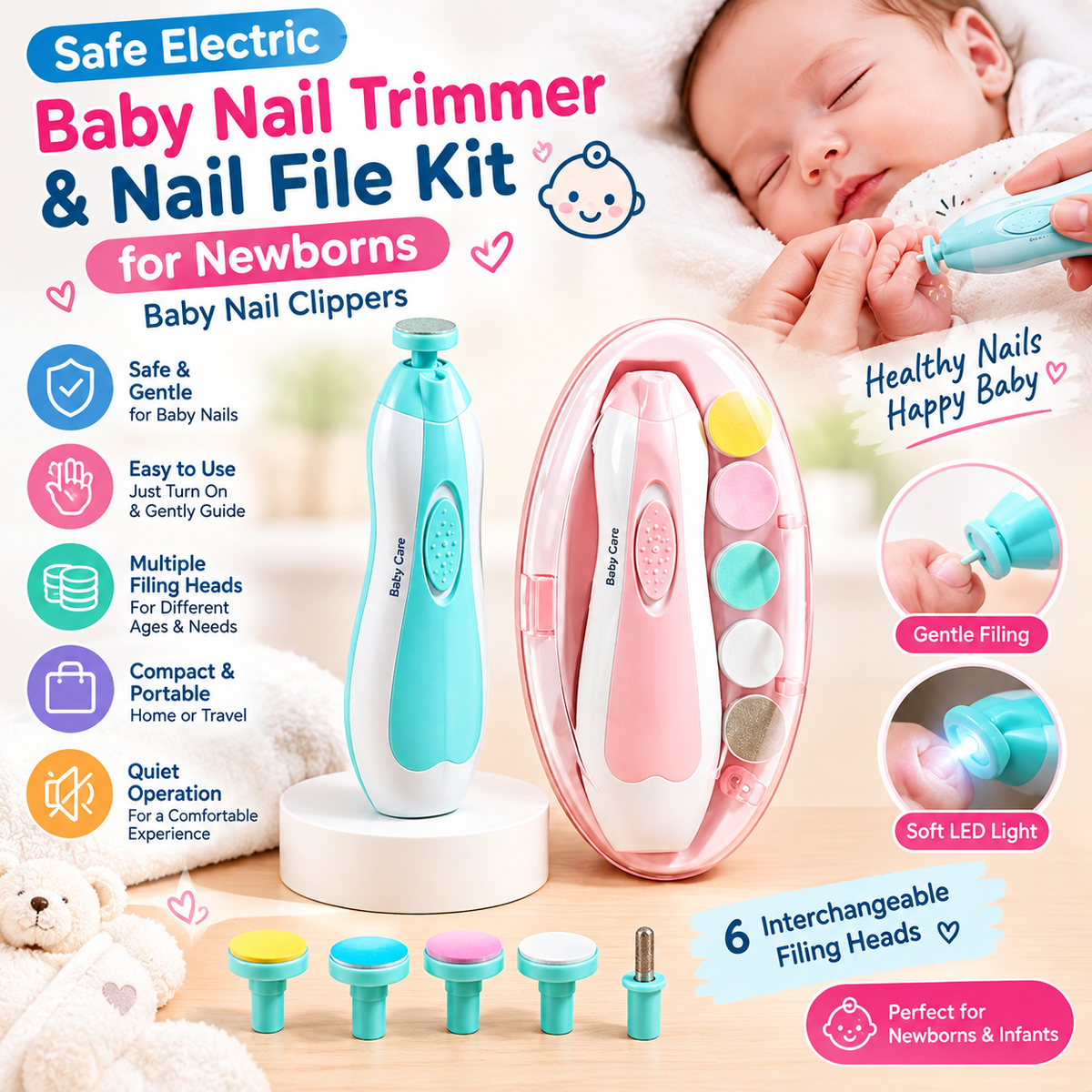 Safe Electric Baby Nail Trimmer & Nail File Kit for Newborns | Baby Nail Clippers
