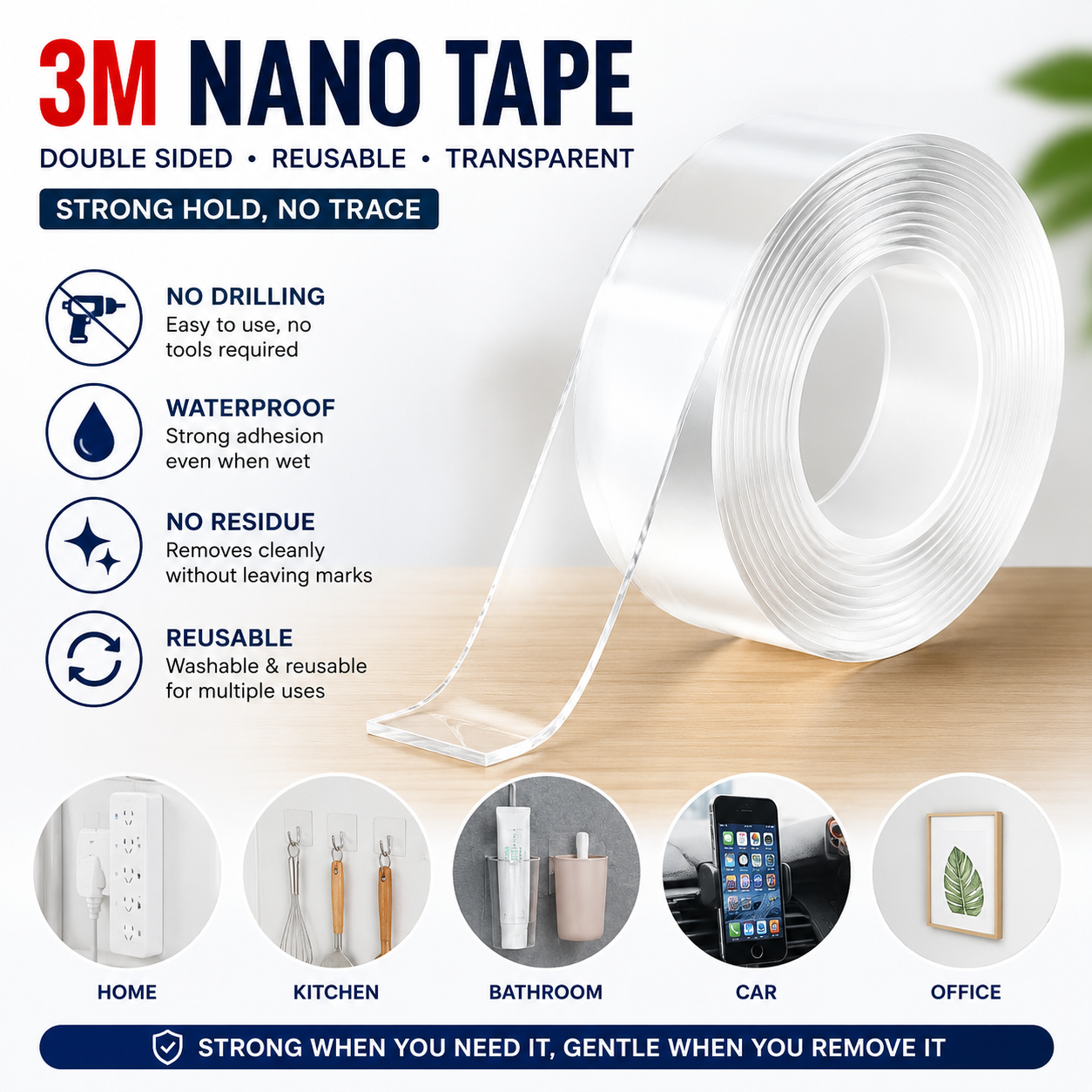 3M Nano Tape Double Sided Tape Transparent No Trace Reusable Waterproof Adhesive Tape