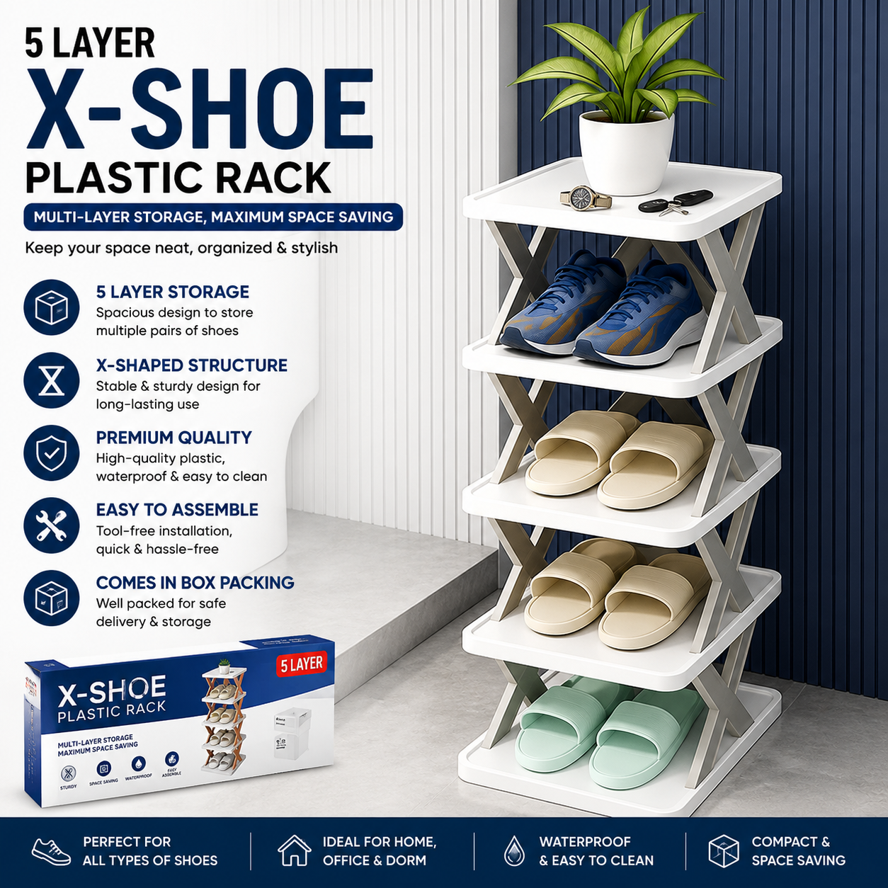 5 Layer X-Shoe Plastic Rack with Box Packing