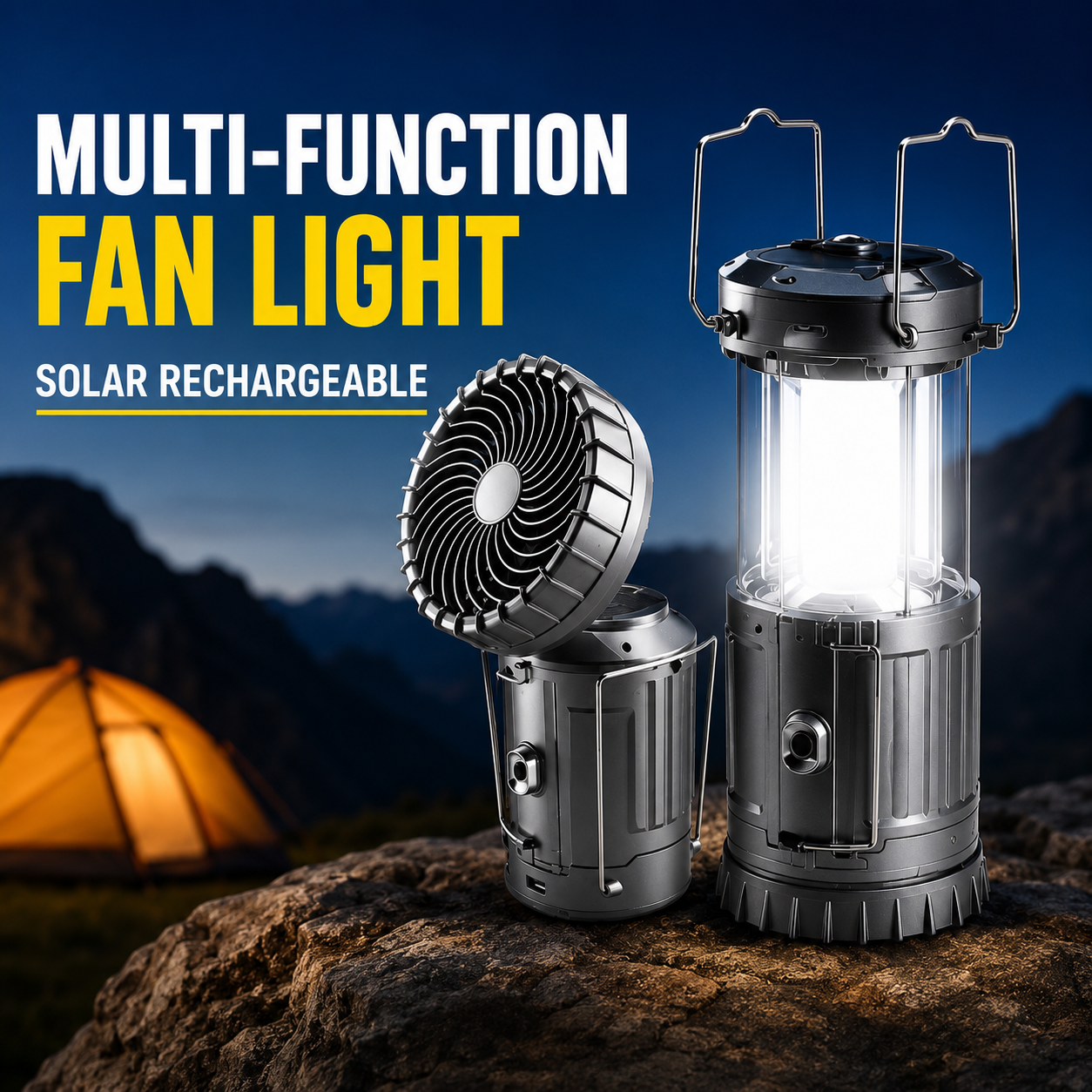 Solar Rechargeable Camping Lantern with Fan