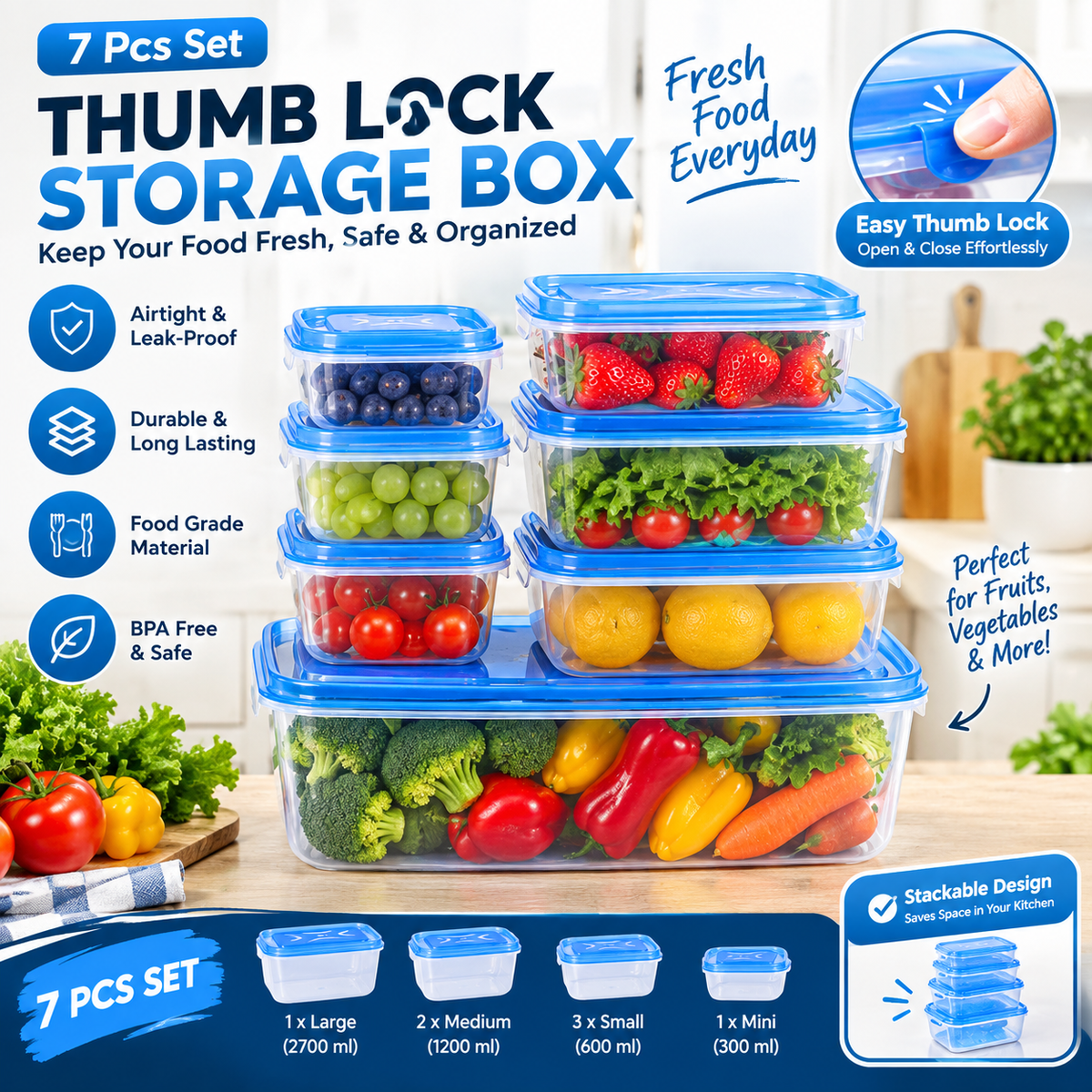Thumb Lock Storage Box – 7 Pcs Set