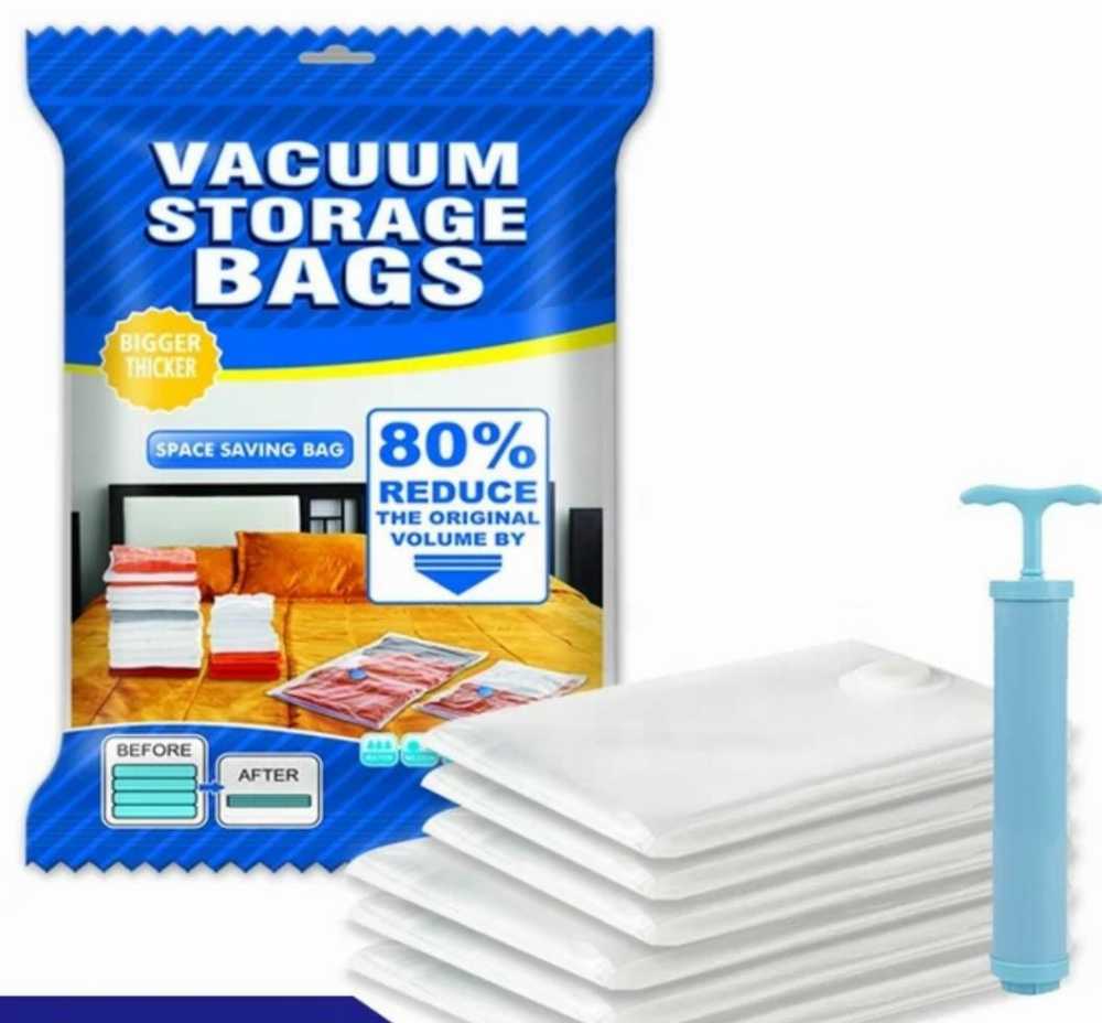 Vacuum Storage Bags Set (5 Bags + 1 Pump) – Space Saving Compression Bags