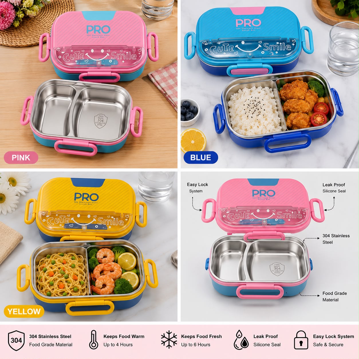 Pro Lunch Box with Spoon -Stainless Steel