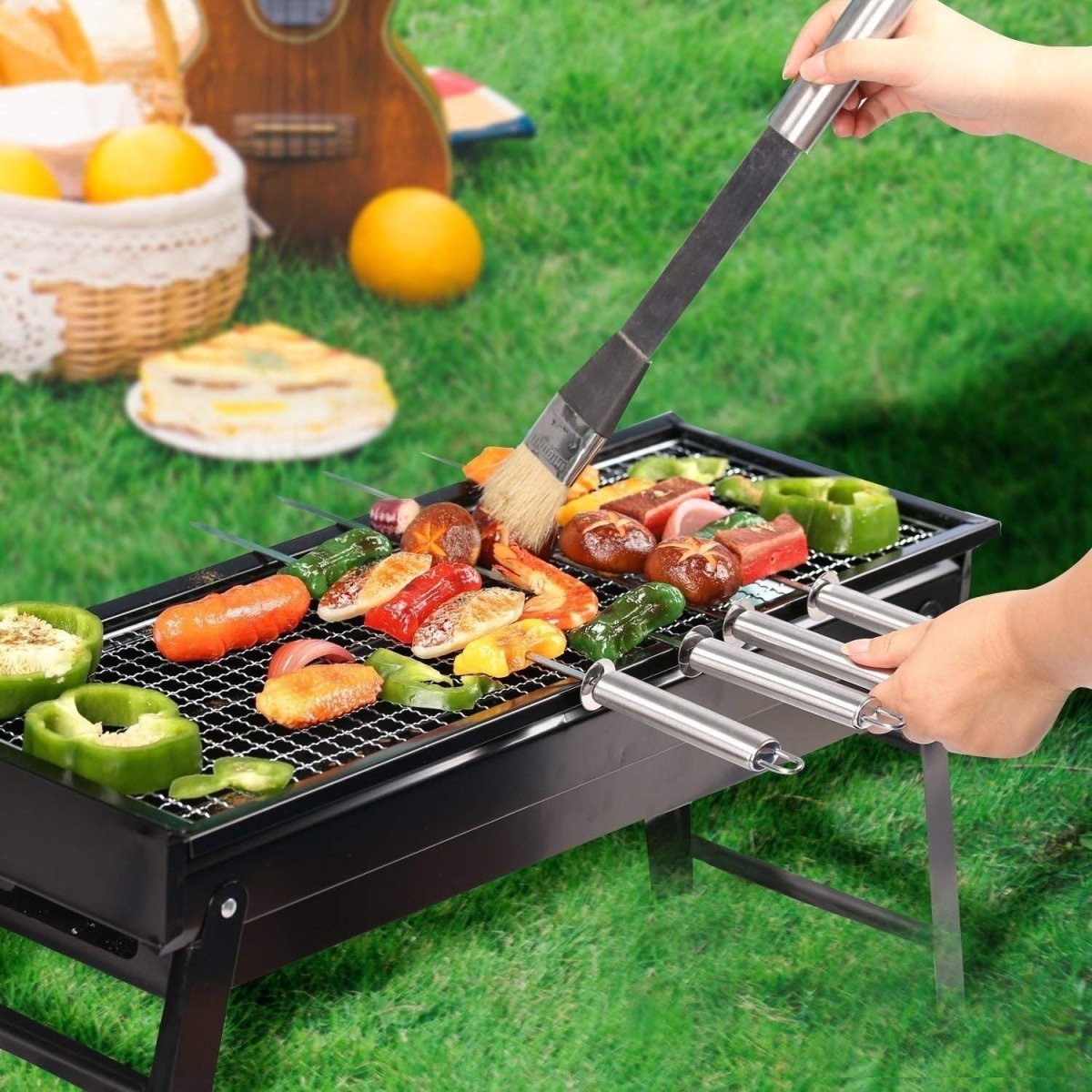 Portable BBQ Grill Charcoal Stainless Steel Foldable Barbecue Tool Kits for Camping Picnic Outdoor Garden Party