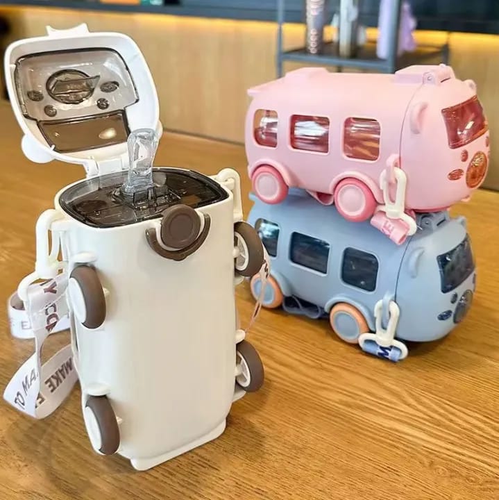 3-in-1 Cartoon Bus Shaped Kids Water Bottle – Cute & Portable