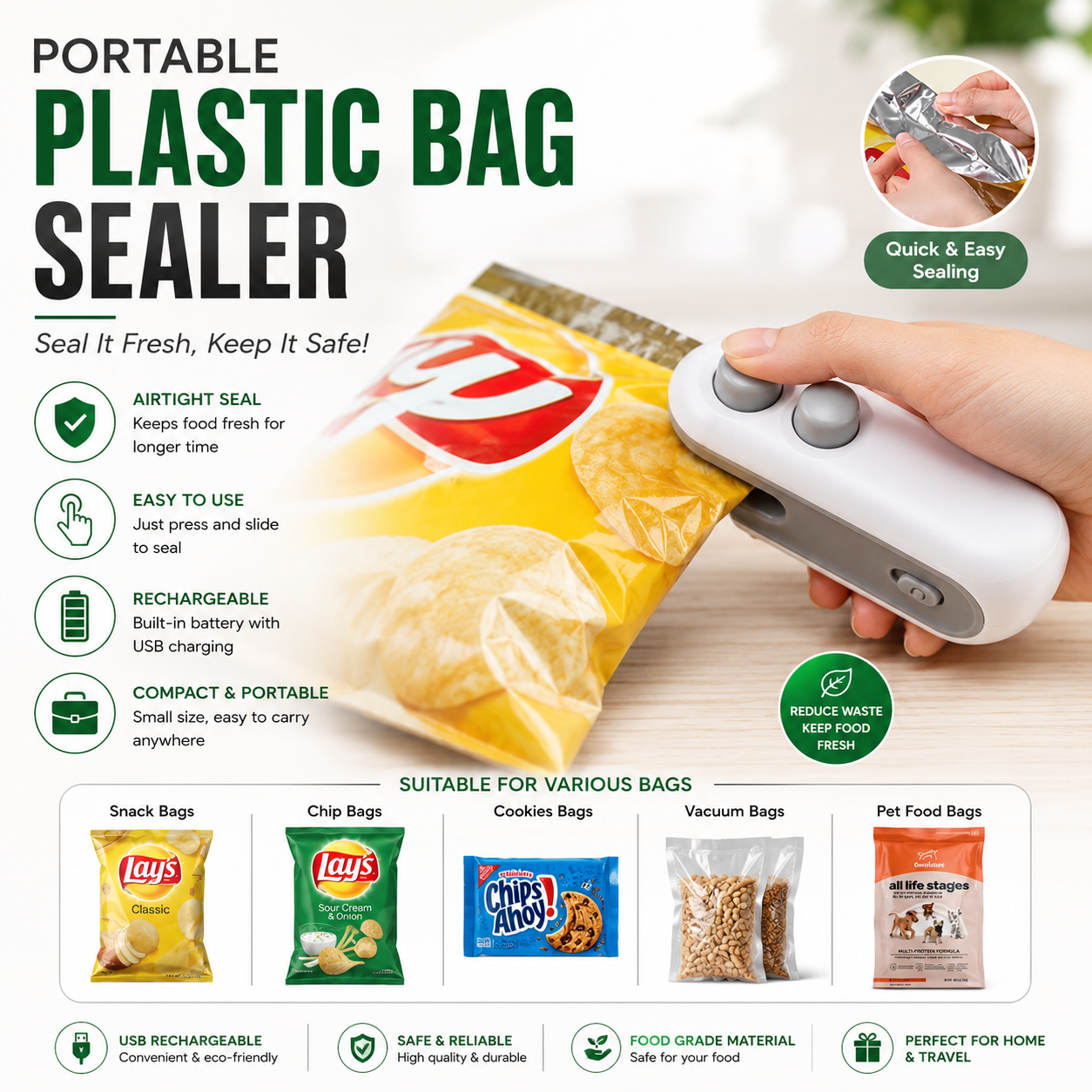 Mini Heat Bag Sealing Machine Plastic Bag Sealer Portable Thermal Plastic Bag Sealants Handheld Plastic Bags Sealing Machine
