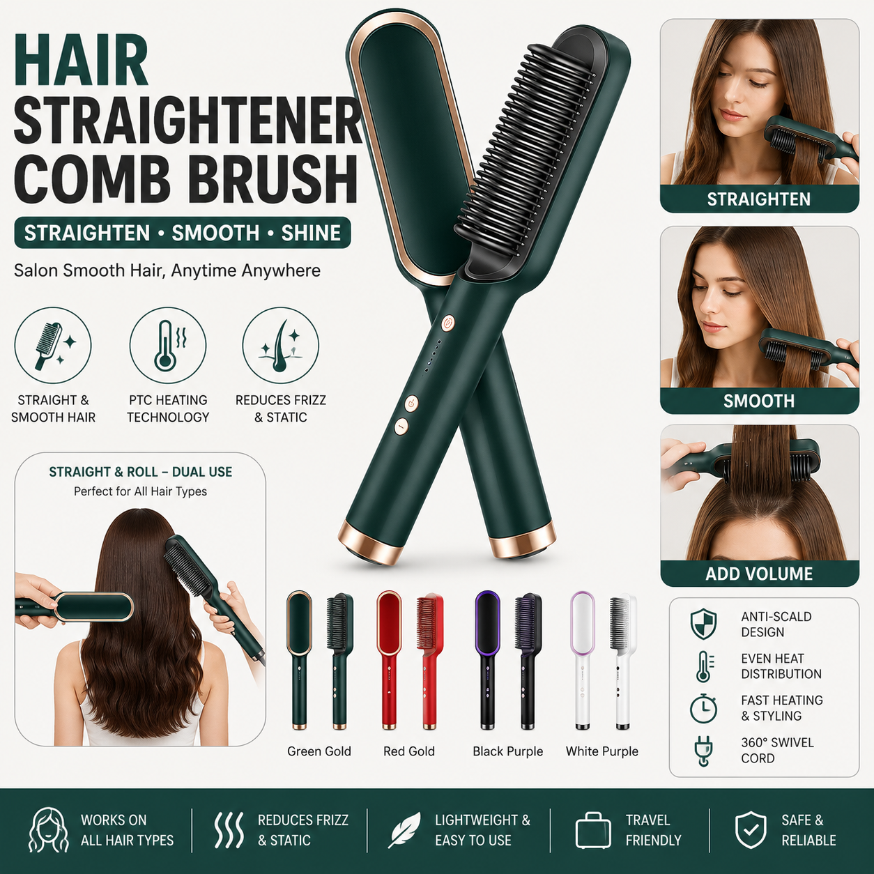 Hair Straightener Comb Brush