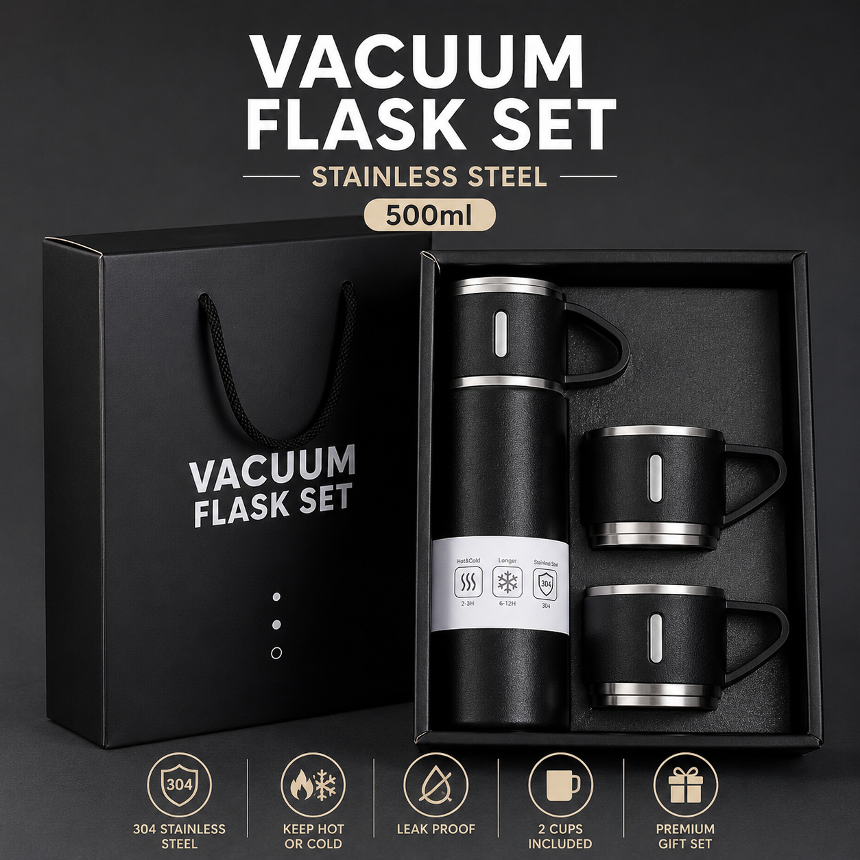 500ML Stainless Steel Vacuum Flask Set