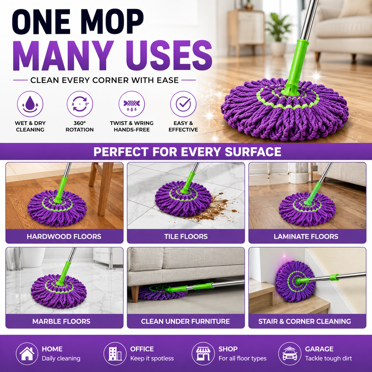Telescopic Twister Mop with Microfiber Head – Self Wringing Floor Cleaning Mop