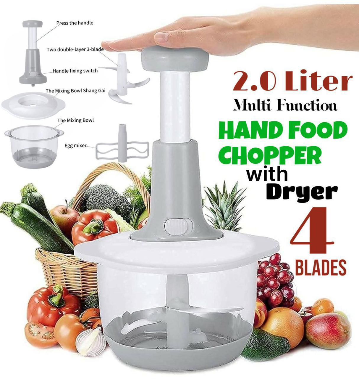 2L Hand Manual Food Chopper – Easy & Quick Vegetable Cutter